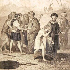 1853 Joseph And His Brethren Rare Engraving Victorian Bible Art Antique DWNN23